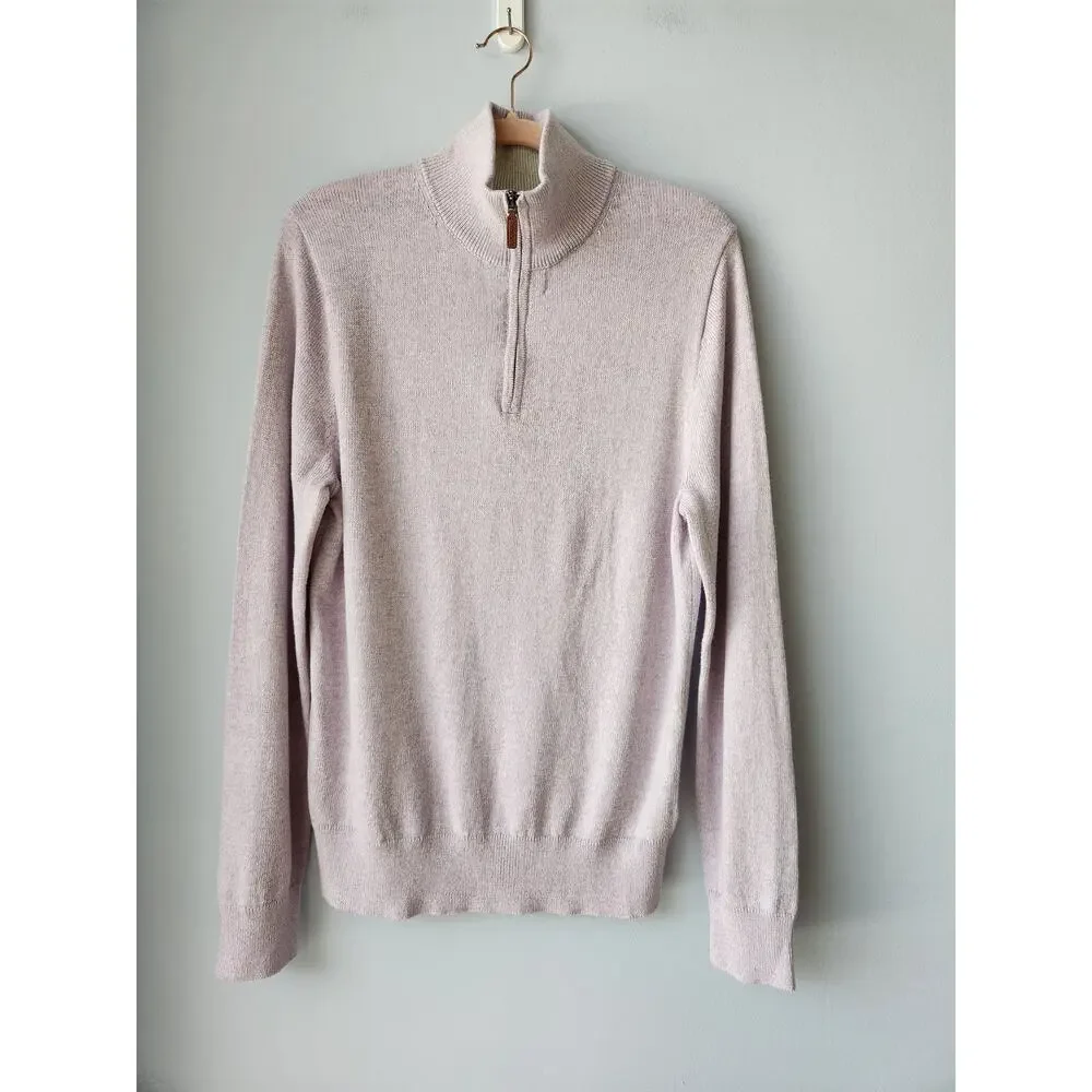 NWT J. Crew Men's Cotton Quarter-Zip Heather Light Purple Wisteria  S
